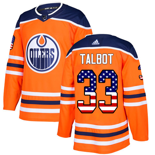 Adidas Oilers #33 Cam Talbot Orange Home Authentic USA Flag Stitched NHL Jersey